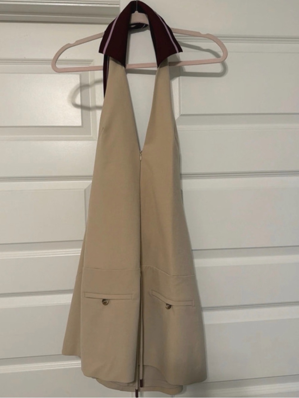 Zara Beige Halter Mini Dress with Burgundy Collar